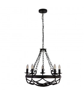 5 Light Cylindrical Candle Chain Ceiling Pendant - Black - 2