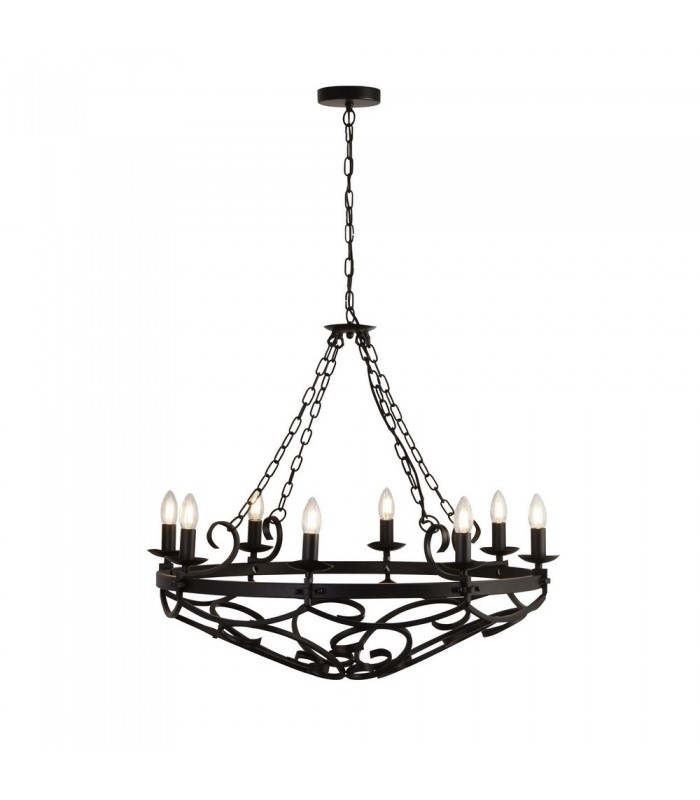 8 Light Cylindrical Candle Chain Ceiling Pendant - Black - 1