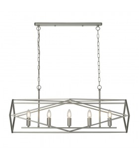 5 Light Satin Silver Bar Candle Ceiling Pendant - 1