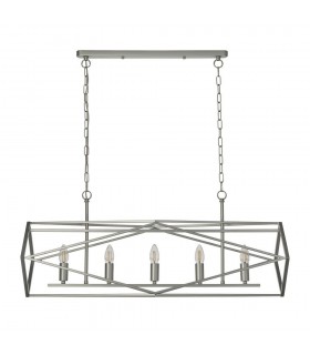 5 Light Satin Silver Bar Candle Ceiling Pendant - 2