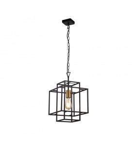 1 Light Black Frame Cage Ceiling Pendant with Bronze Lampholder - 1