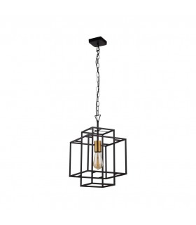 1 Light Black Frame Cage Ceiling Pendant with Bronze Lampholder - 2