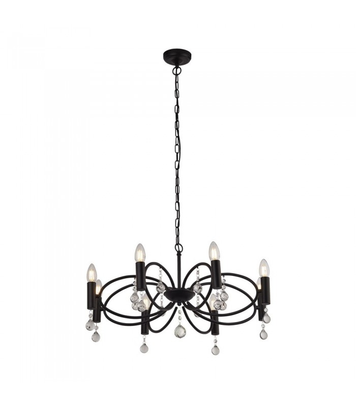 8 Light Ceiling Pendant - Black with Crystal Glass Detail - 1