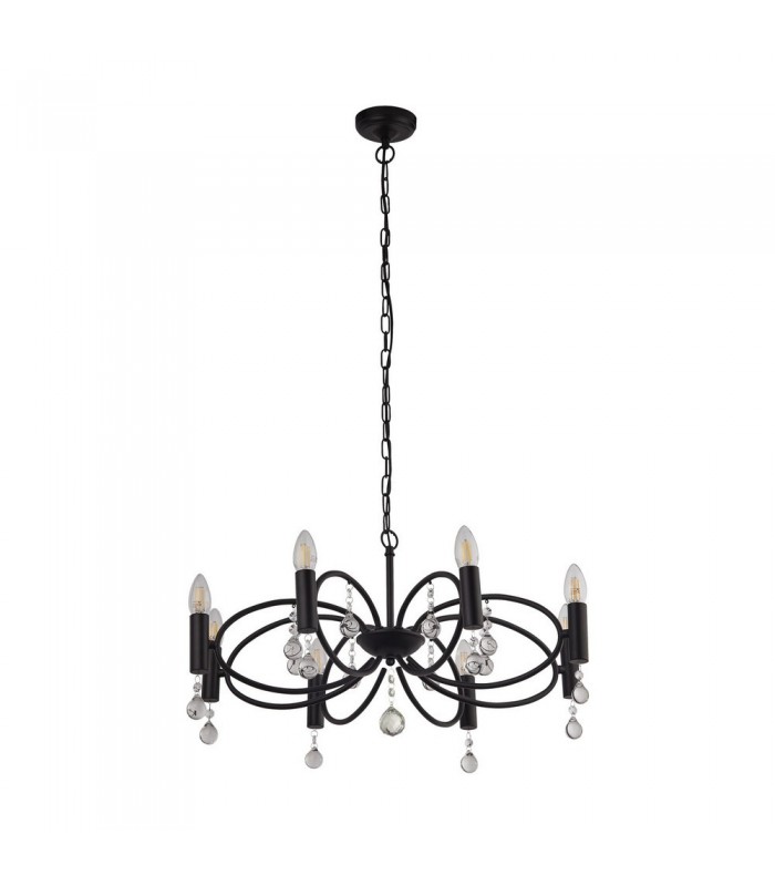 8 Light Ceiling Pendant - Black with Crystal Glass Detail - 2