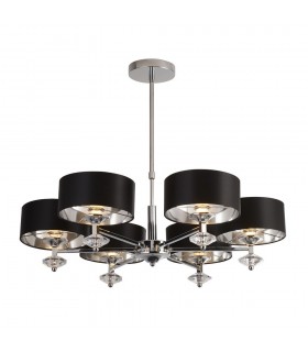 6 Light Chrome Ceiling Pendant with Black Shades, Silver Inner - 1