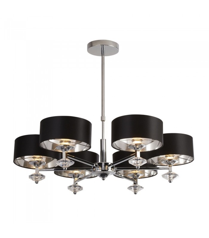 6 Light Chrome Ceiling Pendant with Black Shades, Silver Inner - 1