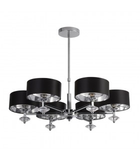 6 Light Chrome Ceiling Pendant with Black Shades, Silver Inner - 2