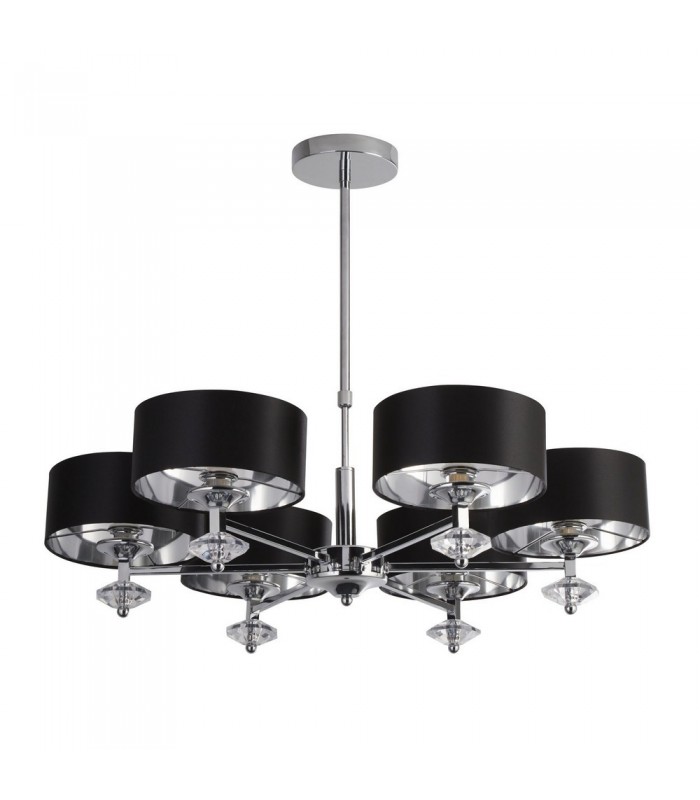 6 Light Chrome Ceiling Pendant with Black Shades, Silver Inner - 2