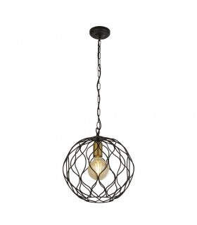 1 Light Round Cage Ceiling Pendant - Black with Gold Lampholders - 1