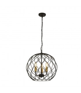 3 Light Round Cage Ceiling Pendant - Black with Gold Lampholders - 1
