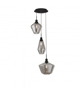 3 Light Cluster Drop Ceiling Pendant Smoked Glass - 1