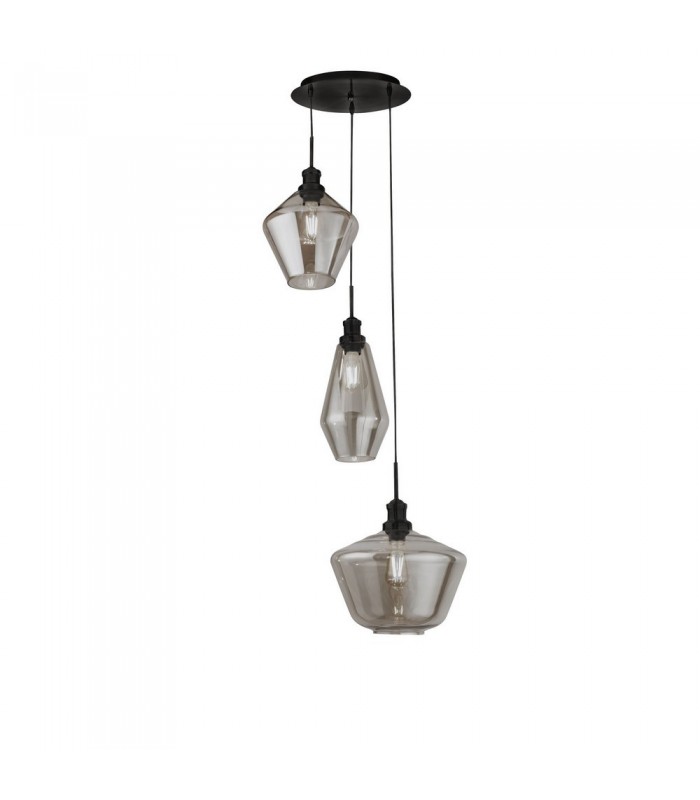 3 Light Cluster Drop Ceiling Pendant Smoked Glass - 1