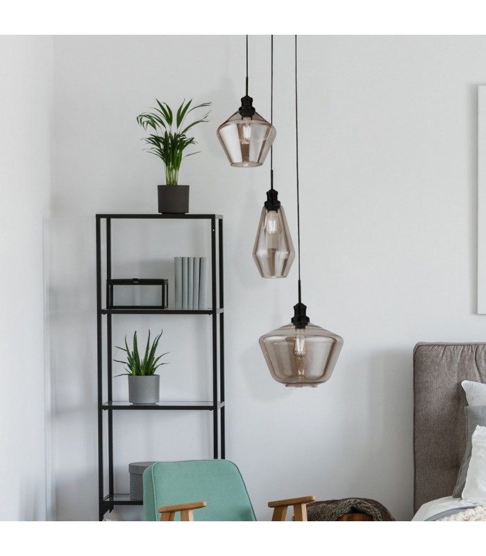 3 Light Cluster Drop Ceiling Pendant Smoked Glass - 3