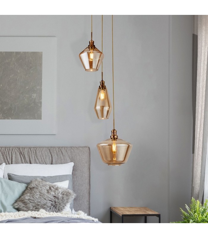 3 Light Cluster Drop Ceiling Pendant Champagne Glass - 3