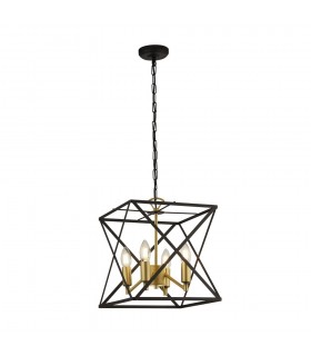 4 Light Black Frame Ceiling Pendant with Gold Inner Detail - 1
