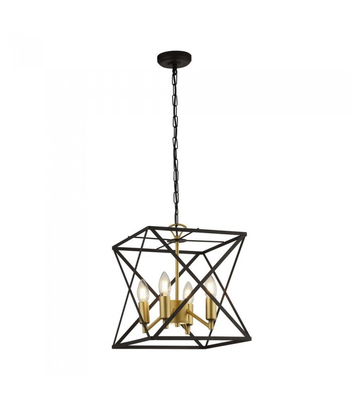 4 Light Black Frame Ceiling Pendant with Gold Inner Detail - 1