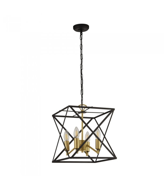 4 Light Black Frame Ceiling Pendant with Gold Inner Detail - 2