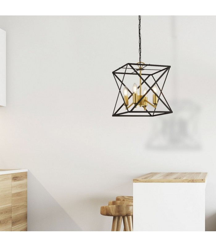4 Light Black Frame Ceiling Pendant with Gold Inner Detail - 3