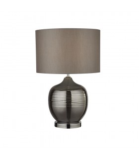 Table Lamp Smoked Ridged with Grey Drum Shade - 1