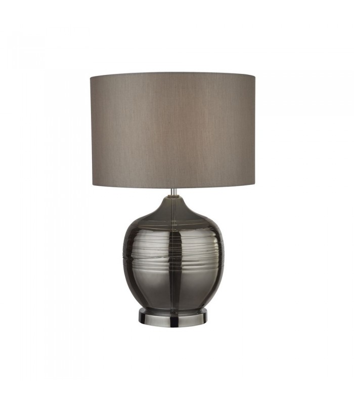 Table Lamp Smoked Ridged with Grey Drum Shade - 1