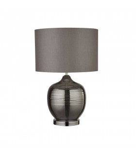 Table Lamp Smoked Ridged with Grey Drum Shade - 2