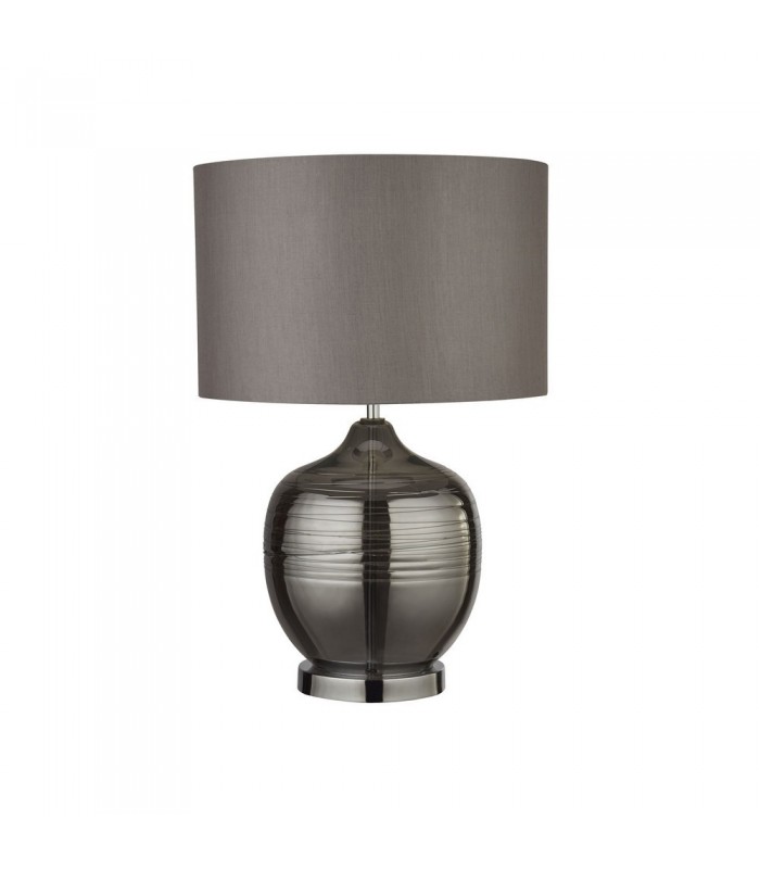 Table Lamp Smoked Ridged with Grey Drum Shade - 2