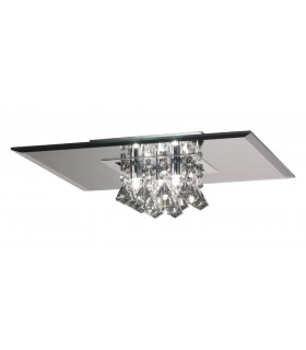 Flush Ceiling, 400mm Square, 5 Light G9 Polished Chrome, Smoked Mirror, Smoked Crystal - 1
