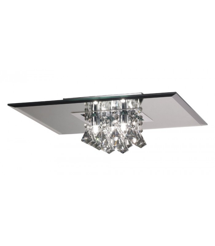 Flush Ceiling, 400mm Square, 5 Light G9 Polished Chrome, Smoked Mirror, Smoked Crystal - 1