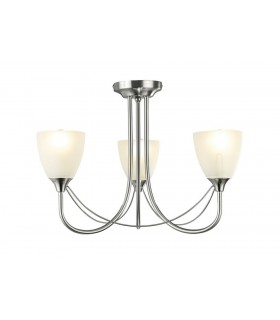 Semi Flush Ceiling 3 Light Satin Nickel, Opal Glass - 1