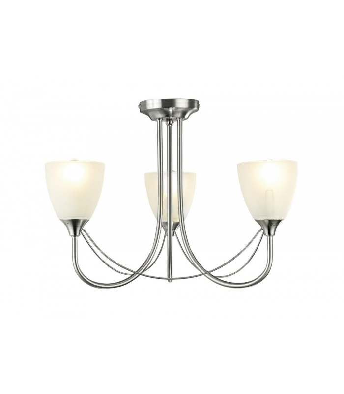 Semi Flush Ceiling 3 Light Satin Nickel, Opal Glass - 1