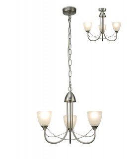 Ceiling Pendant 3 Light E14 Satin Nickel, Opal Glass - 1