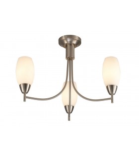 Semi Flush Ceiling 3 Light E14 Satin Nickel, Opal Glass - 1