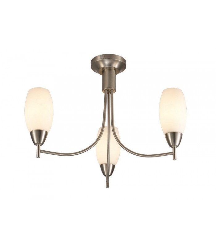 Semi Flush Ceiling 3 Light E14 Satin Nickel, Opal Glass - 1