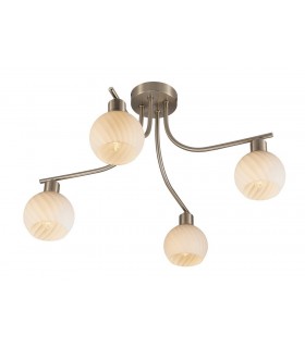 Semi Flush Ceiling 4 Light E14 Satin Nickel, Round Swirl Pattern Fosted Glass - 1