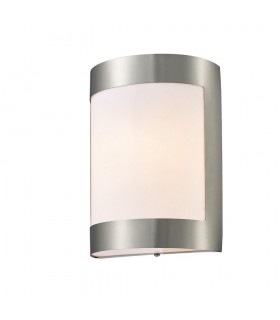 Flush Wall Lamp 1 Light E27 IP44 Exterior Plain Design Stainless Steel, Opal - 1