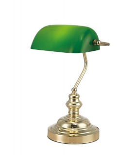 Bankers Table Lamp 1 Light E27 Gold, Green Glass - 1