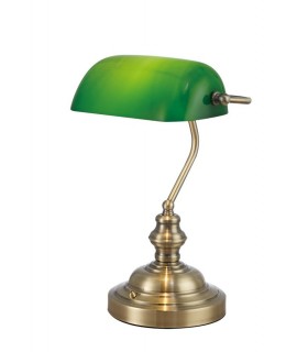 Bankers Table Lamp 1 Light E27 Antique Brass, Green Glass - 1
