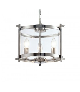 Cylindrical Ceiling Pendant 3 Light E14 Polished Chrome, Clear Glass - 1
