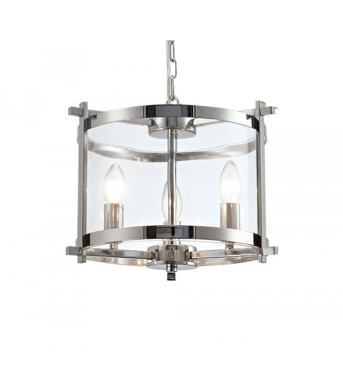 Cylindrical Ceiling Pendant 3 Light E14 Polished Chrome, Clear Glass - 1
