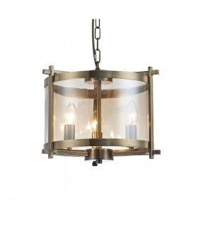 Cylindrical Ceiling Pendant 3 Light E14 Antique Brass, Amber Glass - 1