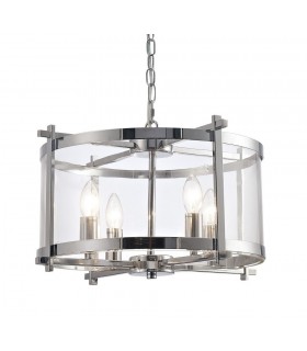 Cylindrical Ceiling Pendant 4 Light E14 Polished Chrome, Clear Glass - 1