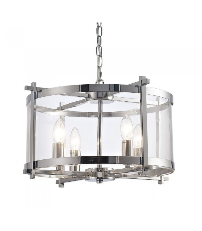 Cylindrical Ceiling Pendant 4 Light E14 Polished Chrome, Clear Glass - 1