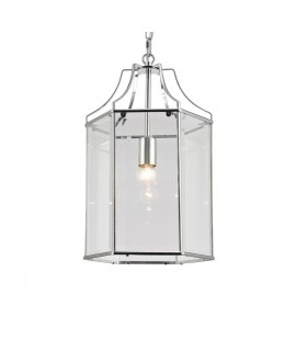 Hexagonal Ceiling Pendant Lantern E27 Polished Chrome, Clear Glass - 1