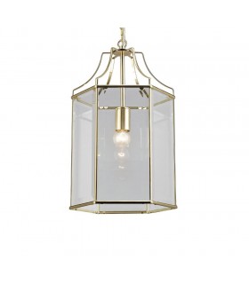 Hexagonal Ceiling Pendant Lantern E27 French Gold, Clear Glass - 1