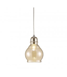 Small Dome Ceiling Pendant E27 Polished Chrome, Cognac Glass - 1