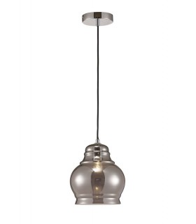 Large Dome Ceiling Pendant E27 Polished Chrome, Smoke Glass - 1