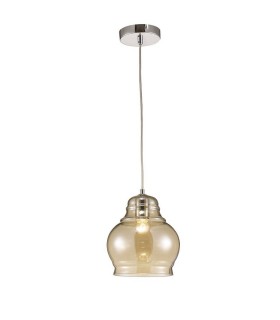 Large Dome Ceiling Pendant 1 Polished Chrome, Cognac Glass - 1