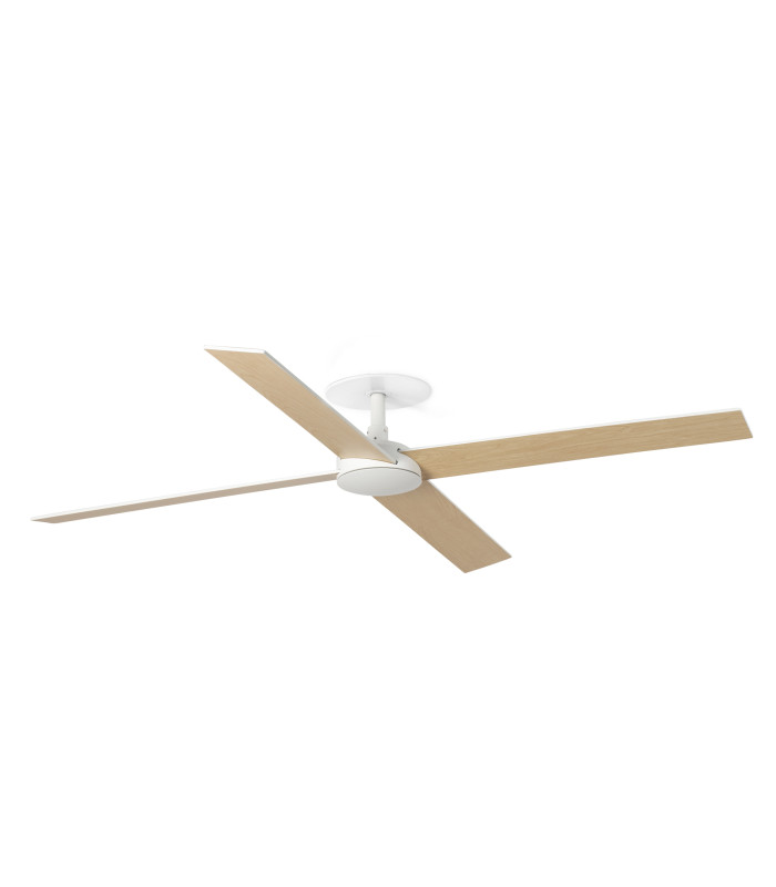 Rudder Recessed 132cm Ceiling Fan Matt White, Ash Wood Blades, 4 Blade Reversible