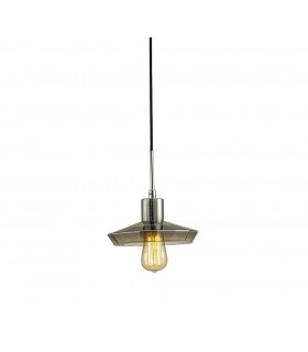 Shallow Dome Ceiling Pendant E27 Polished Chrome, Smoke Black Glass - 1