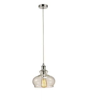 Dome Ceiling Pendant E27 Polished Chrome, Clear Glass - 1